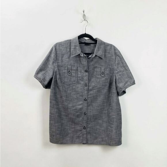 2/$30 Maggie Barnes Chambray Button-Up Top 14/16 Women Plus Gray Shirt - Picture 3 of 9